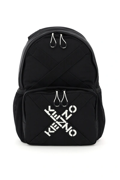 Kenzo Cross Logo Nylon Backpack In Black,white