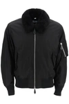 BURBERRY GLENFIEL BOMBER JACKET WITH LOGO AND SHEARLING COLLAR
