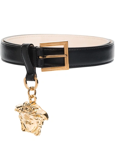 Versace Black Medusa Charm Leather Belt