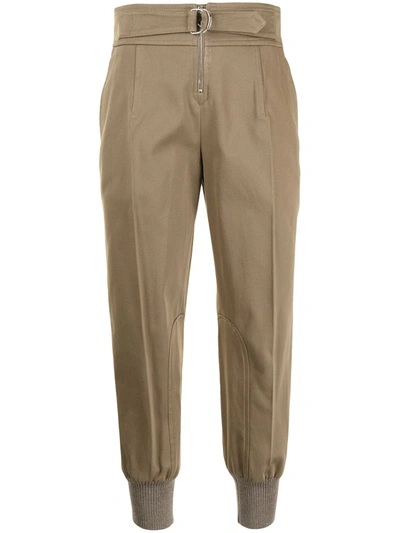 Chloé Belted Cotton-drill Tapered Pants In Brown
