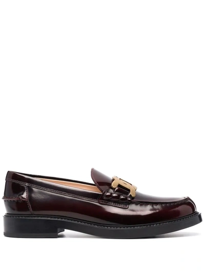 Tod's Logo-plaque Leather Loafers In Red