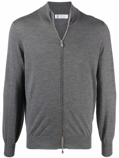 Brunello Cucinelli Zipped Knit Cardigan In Grau