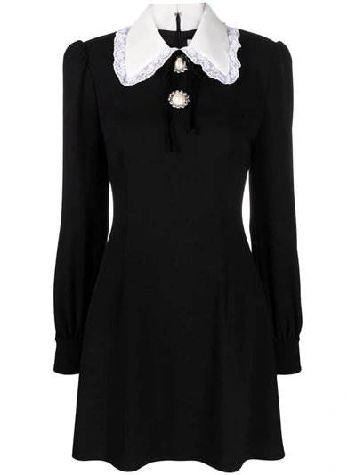 Alessandra Rich Lace Collar Long-sleeve Minidress In Black,white