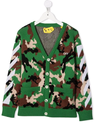 Off-white Kids' Multicolor Cardigan For Booy With Logo In Green