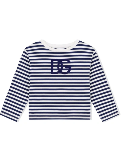 Dolce & Gabbana Kids' Striped Cotton T-shirt In White