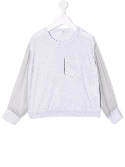 Brunello Cucinelli Kids' Gray Top With Contrasting Panels In Grey