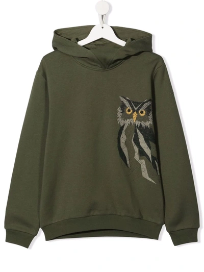 Il Gufo Teen Owl-embroidered Cotton Hoodie In Green