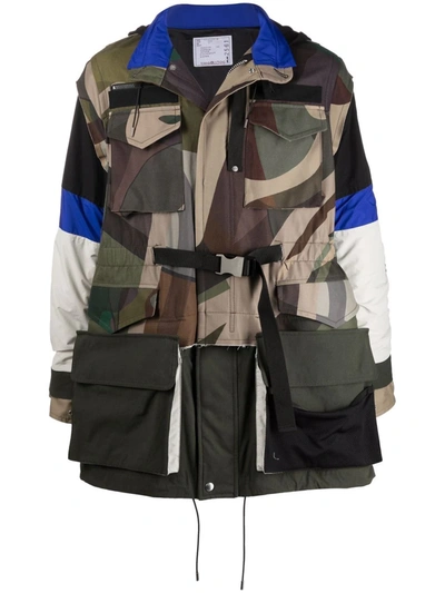 SACAI CAMOUFLAGE-PRINT HOODED COAT