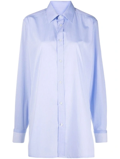 Maison Margiela Blue & White Pinstripe Shirt In Light Blue
