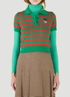 GUCCI GUCCI CAT EMBROIDERED STRIPED KNIT POLO SHIRT