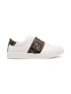 Fendi Teen White Ff Strip Slip-on Leather Sneakers In F0c1a White