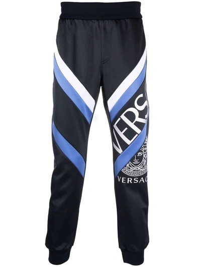 Versace Split Logo Track Pants Navy And White In Blue