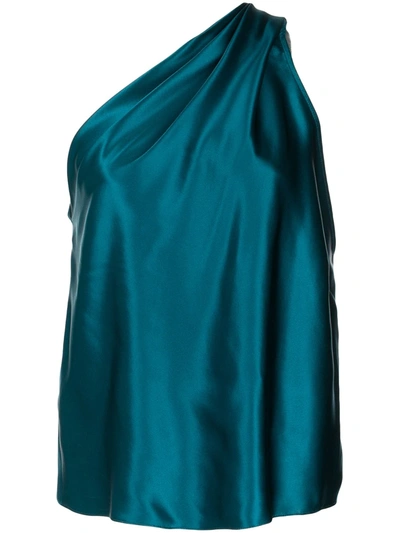 Michelle Mason Draped One-shoulder Blouse In Blau
