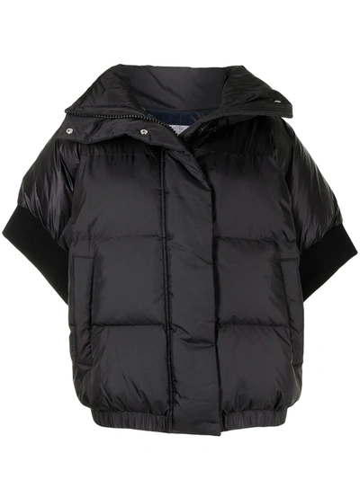 Sacai Funnel-neck Short-sleeve Jacket In Black