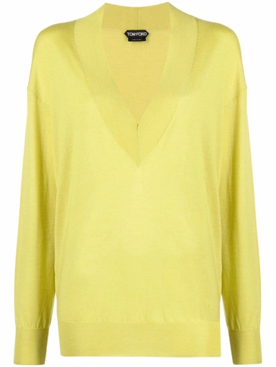 Tom Ford Fine-knit V-neck Jumper In Yellow