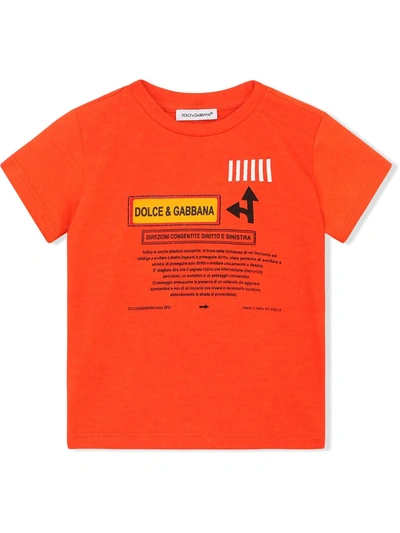 Dolce & Gabbana Babies' Kids Cotton Logo T-shirt (3-30 Months) In Arancio