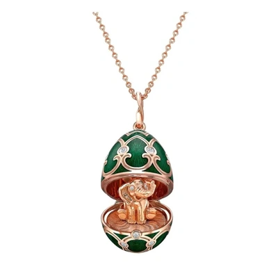 Fabergé Faberge Heritage Rose Gold Diamond & Green Guilloch Enamel Elephant Surprise Locket