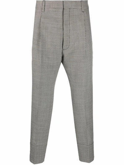 Dsquared2 Houndstooth-patterned Cropped Tailored Trousers In Schwarz