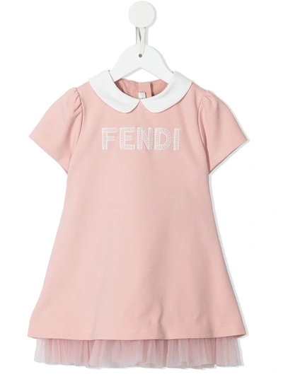 Fendi Babies' Logo Short-sleeve Dress In 粉色