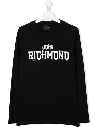 John Richmond Junior Teen Logo Print T-shirt In 黑色
