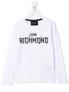 John Richmond Junior Logo Print Long Sleeved T-shirt In 白色