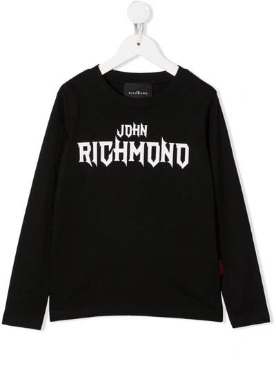 John Richmond Junior Logo Print Long Sleeved T-shirt In 黑色