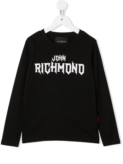 John Richmond Junior Kids' Logo Print Long Sleeved T-shirt In 黑色
