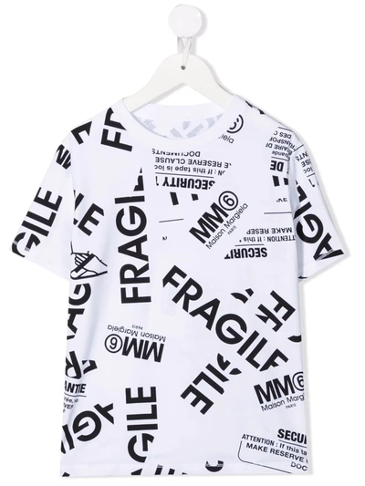 Mm6 Maison Margiela Teen Fragile-print Stretch-cotton T-shirt In White
