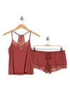 In Bloom By Jonquil Lace Trim Camisole & Shorts 2-piece Pajama Set In Rust