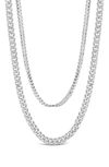 Sterling Forever Rhodium Plated Everyday Layered Curb Chain Necklace In Silver