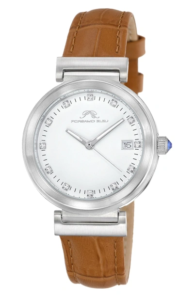 Porsamo Bleu Dahlia Leather Strap Watch, 34mm In Silver-cognac