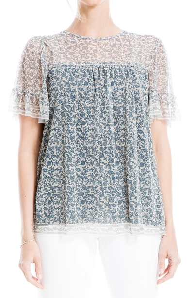 Max Studio Short Sleeve Knit Mesh Top In Ivdeclfl