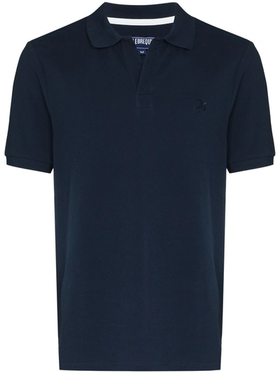 Vilebrequin Logo Print Cotton Pique Polo T-shirt In Marine Blue
