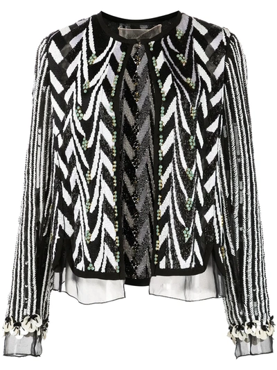 Giambattista Valli Bead-embroidered Sequin Zigzag Jacket In Black