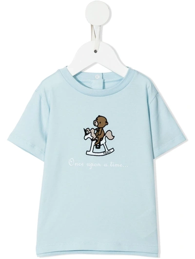 Fendi Babies' Logo Crew-neck T-shirt In Blue