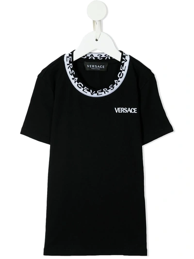 Versace Kids' Logo Crew-neck T-shirt In Black