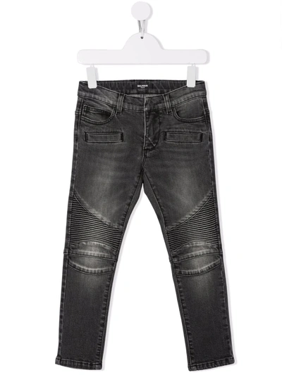 Balmain Kids' Mid-rise Skinny Jeans In Grey