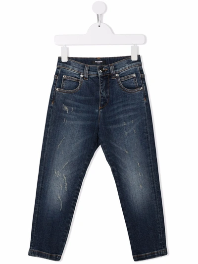 Balmain Kids' Mid-rise Slim-fit Jeans In Denim