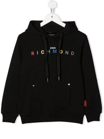 John Richmond Junior Teen Rainbow Logo Hoodie In Black