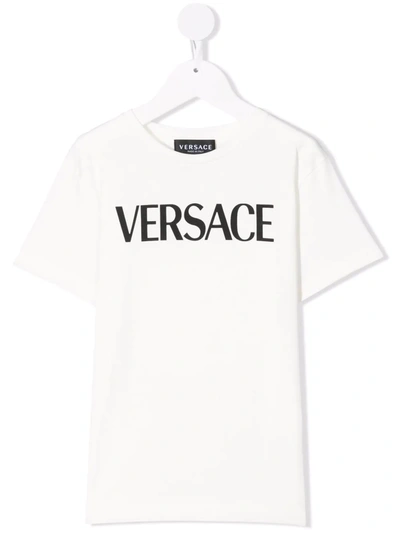 Versace Kids' Logo Crew-neck T-shirt In White