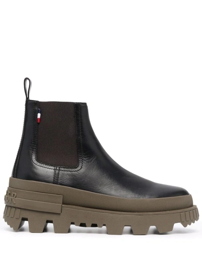 Moncler Black Lir Leather Ankle Boots In Green