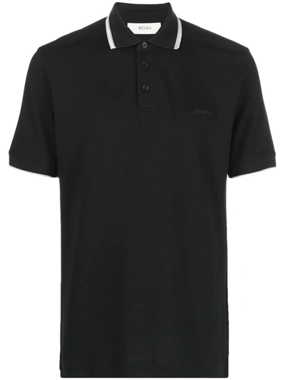 Z Zegna 条纹细节polo衫 In Black