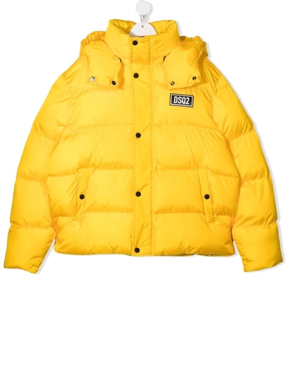 Dsquared2 Kids' Logo Patch Puffer Jacket In Yellow