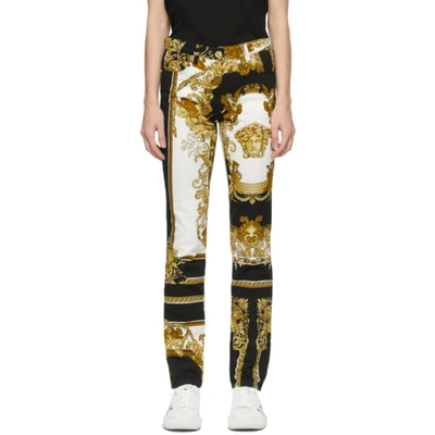 Versace Black & Gold Medusa Renaissance Skinny Jeans In Multicolor