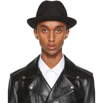 Saint Laurent Fedora Hat In Rabbit Felt With Grosgrain Ribbon In Black