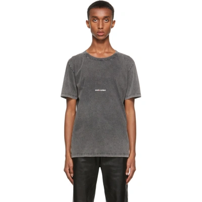 Saint Laurent Logo-print Faded-wash Regular-fit Cotton-jersey T-shirt In Noir Delave