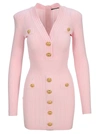 Balmain Button-detail Ribbed Knit Mini Dress In Rose