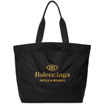 Balenciaga Hotel Logo-embroidered Recycled Nylon Tote Bag In Black