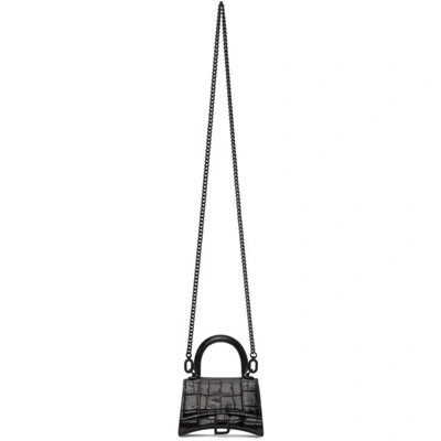 Balenciaga Black Croc Mini Hourglass With Chain Bag In 1000 Black