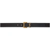 Saint Laurent Golden Ysl Monogram Croc-embossed Leather Belt In Nero